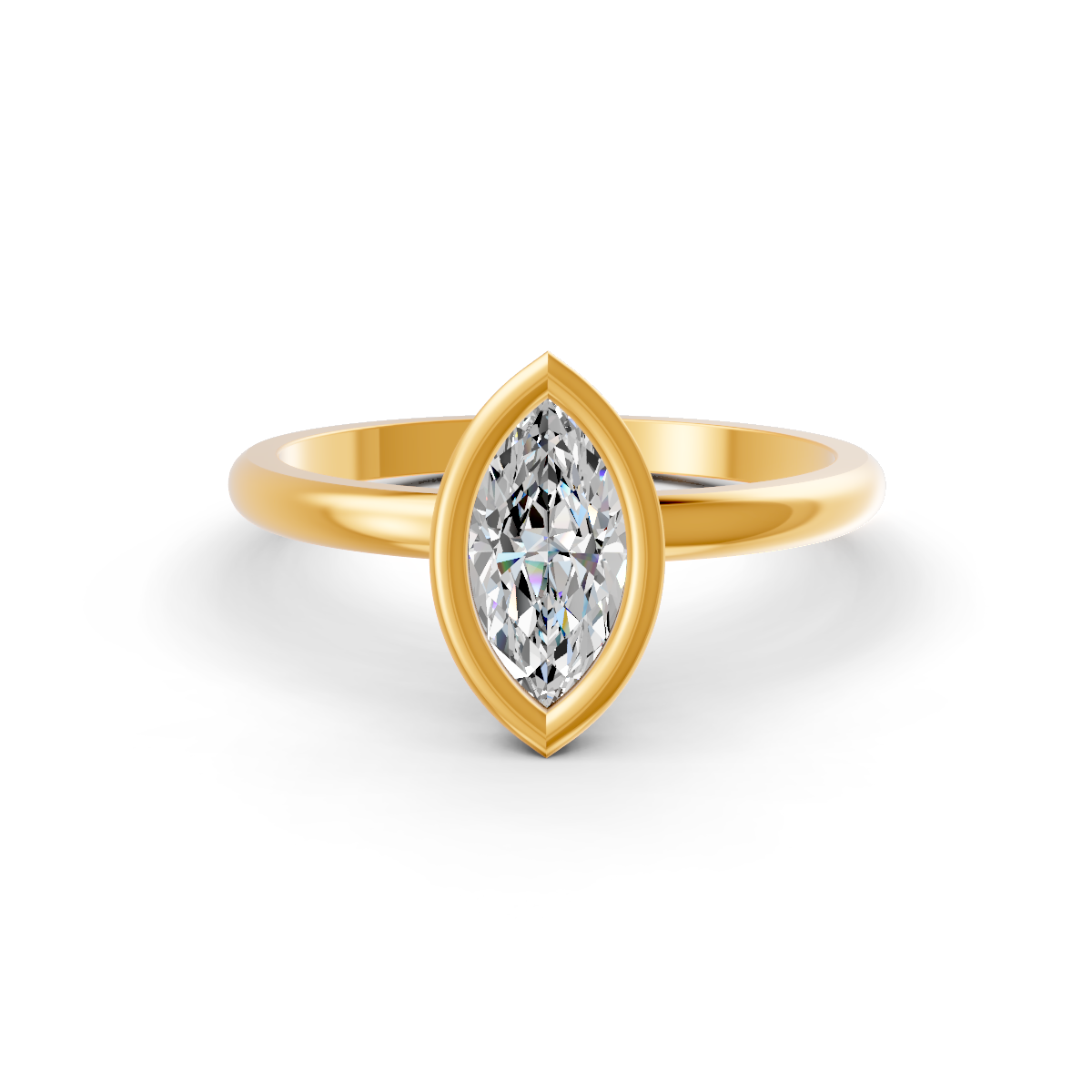 1-5 Ct Marquise Cut Real Moissanite Bezel Set Solitaire Ring 14K Yellow Gold Plated