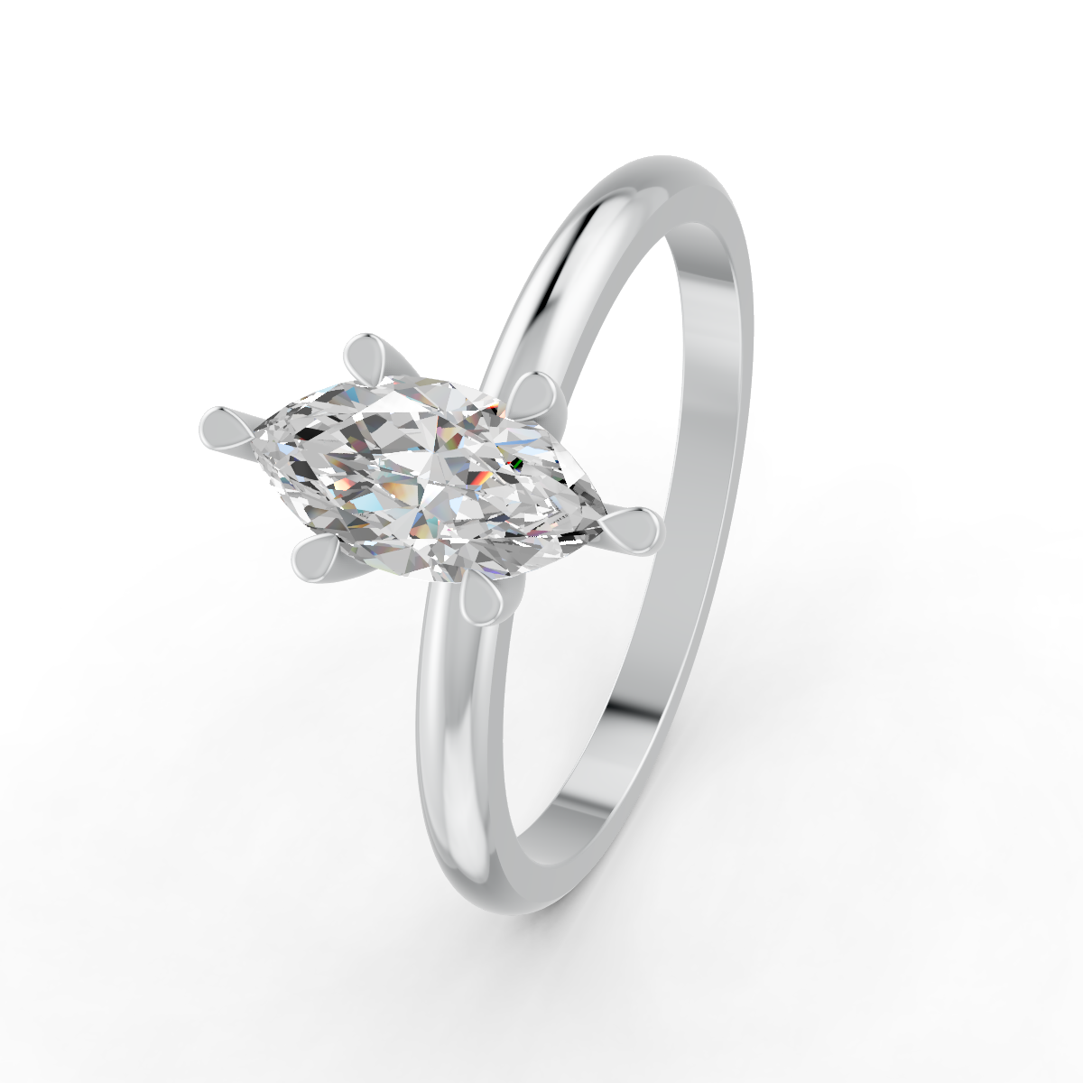 1-5 Ct Marquise Cut Real Moissanite 6 Prong Solitaire Ring 14K Yellow Gold Plated