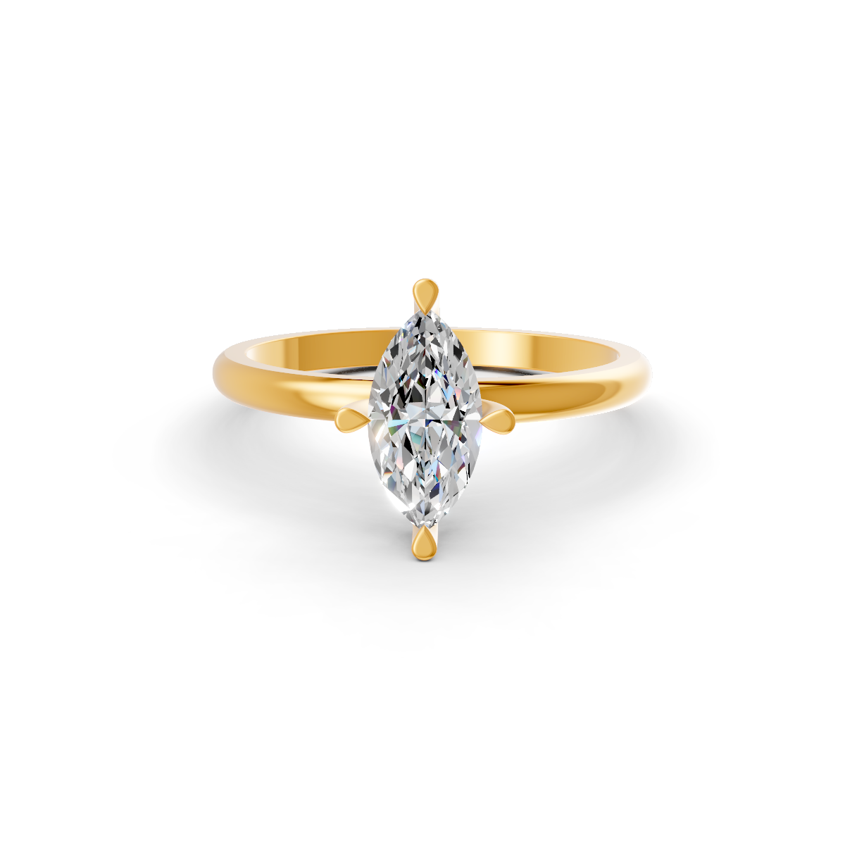 1-5 Ct Marquise Cut Real Moissanite 4 Prong Solitaire Ring 14K Yellow Gold Plated