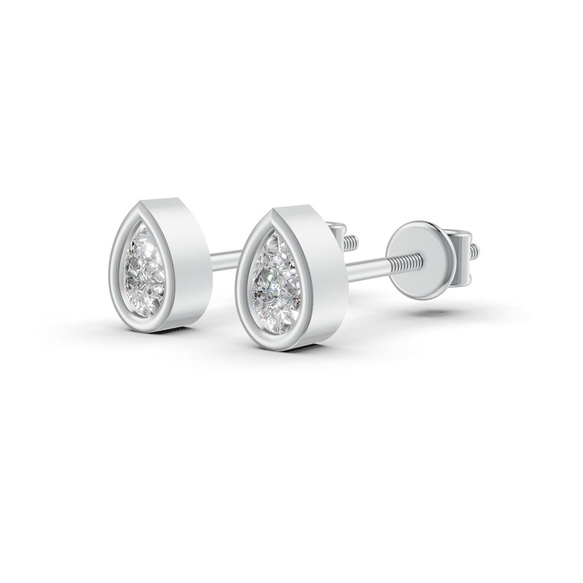 Pear Cut Real Moissanite Bezel Set Solitaire Stud Earrings Screw Back 14K Gold Plated