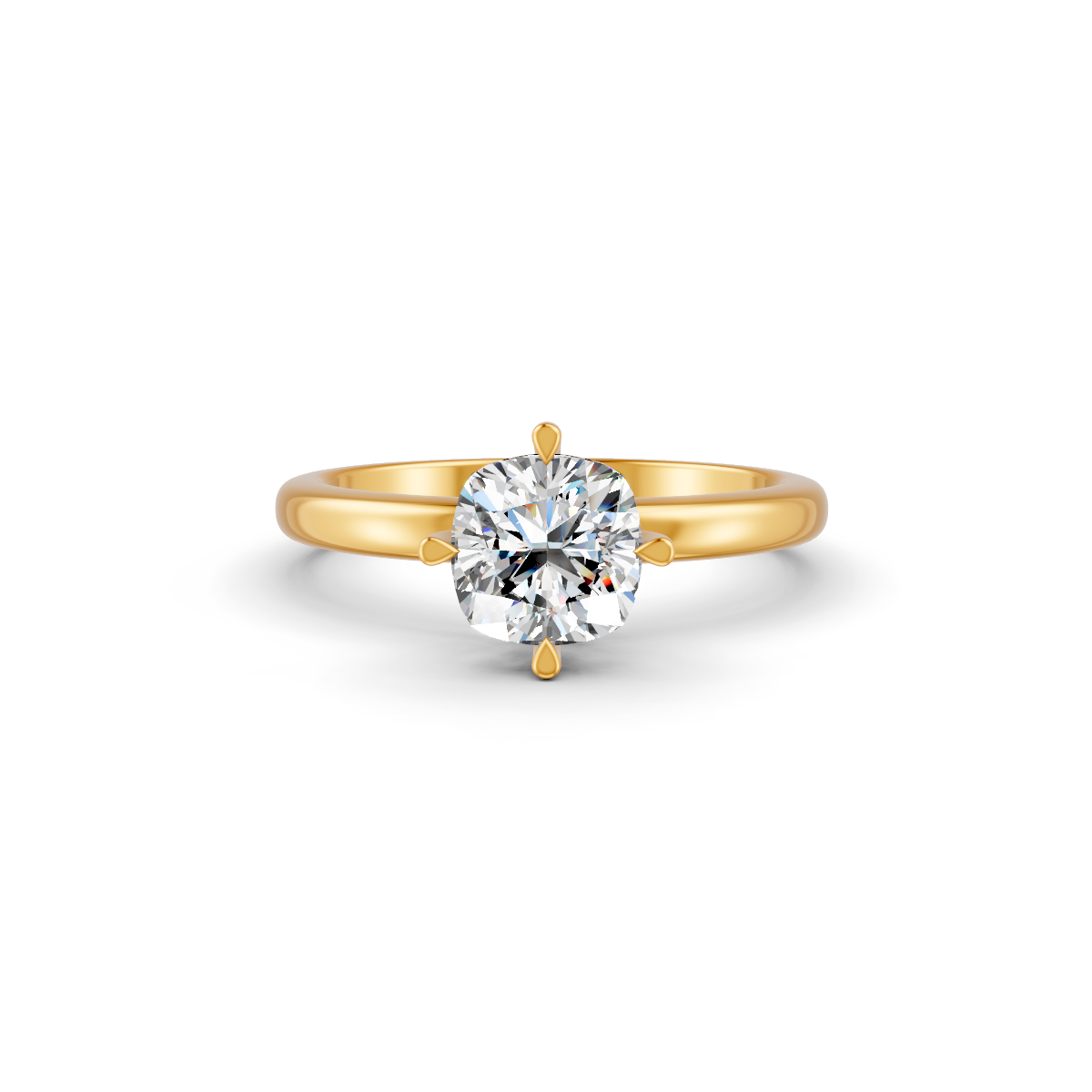 1-5 Ct Cushion Cut Real Moissanite Clow Prong Solitaire Ring 14K Yellow Gold Plated