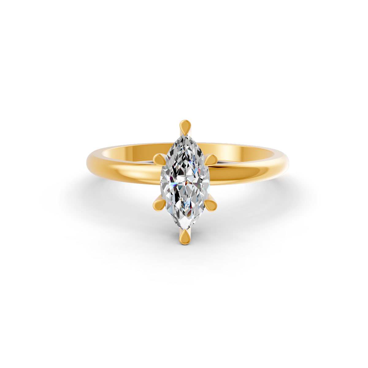 1-5 Ct Marquise Cut Real Moissanite 6 Prong Solitaire Ring 14K Yellow Gold Plated