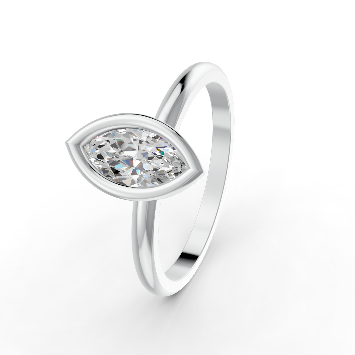 1-5 Ct Marquise Cut Real Moissanite Bezel Set Solitaire Ring 14K Yellow Gold Plated