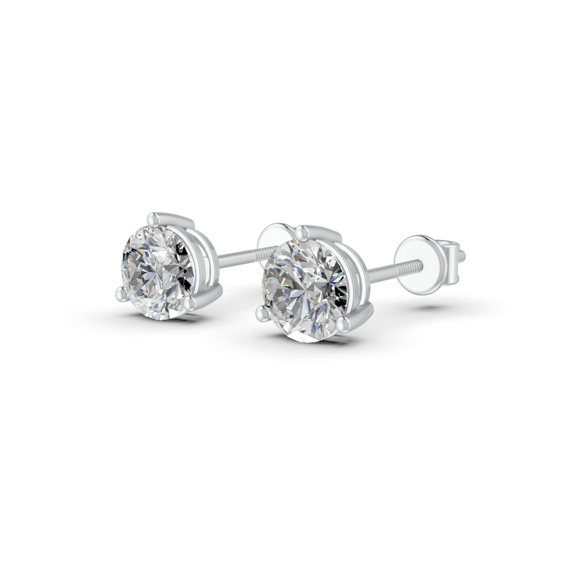 Round Cut Real Moissanite 3 Prong Solitaire Stud Earrings 14K Gold Plated