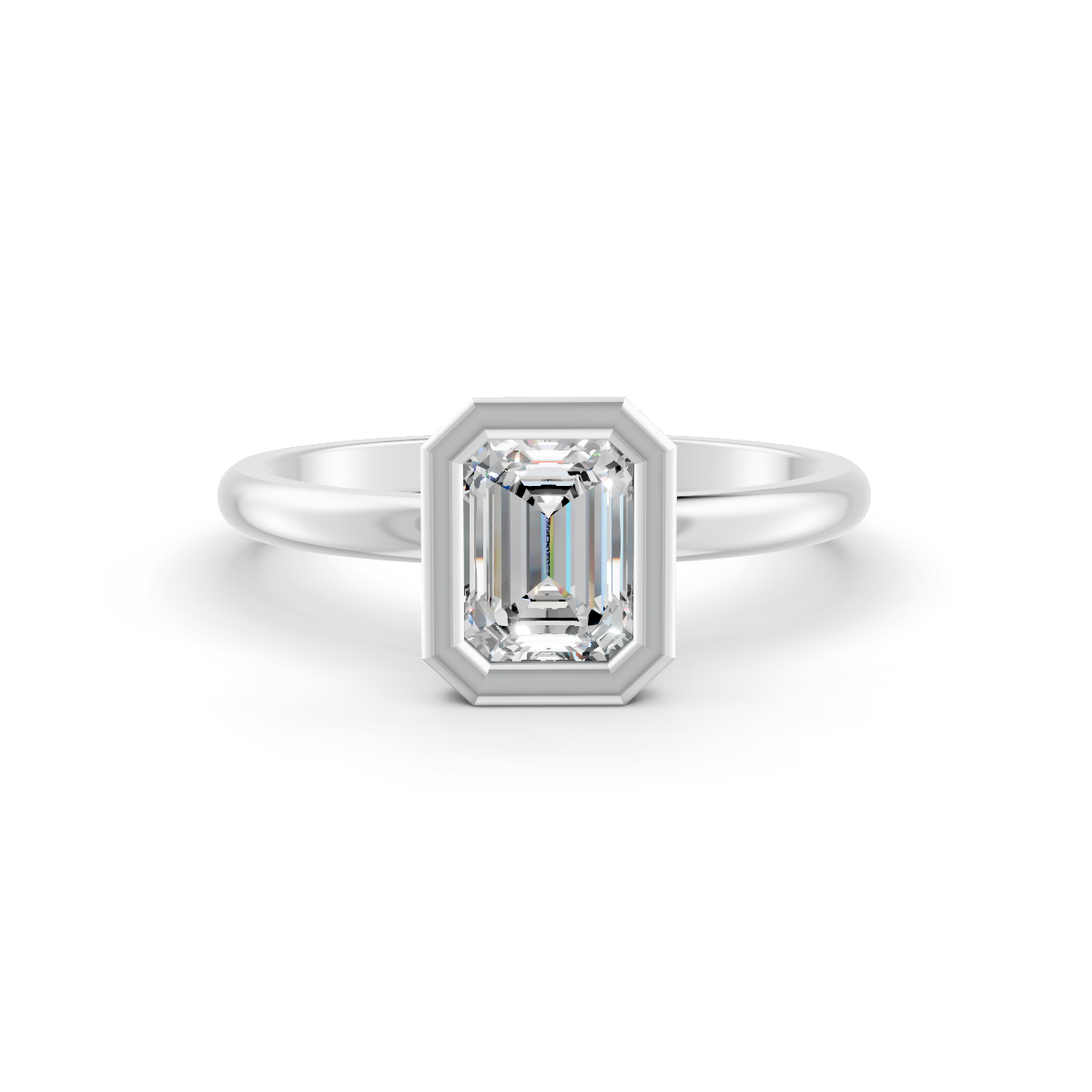 1-5 Ct Emerald Cut Real Moissanite Bezel Set Solitaire Ring 14K Yellow Gold Plated