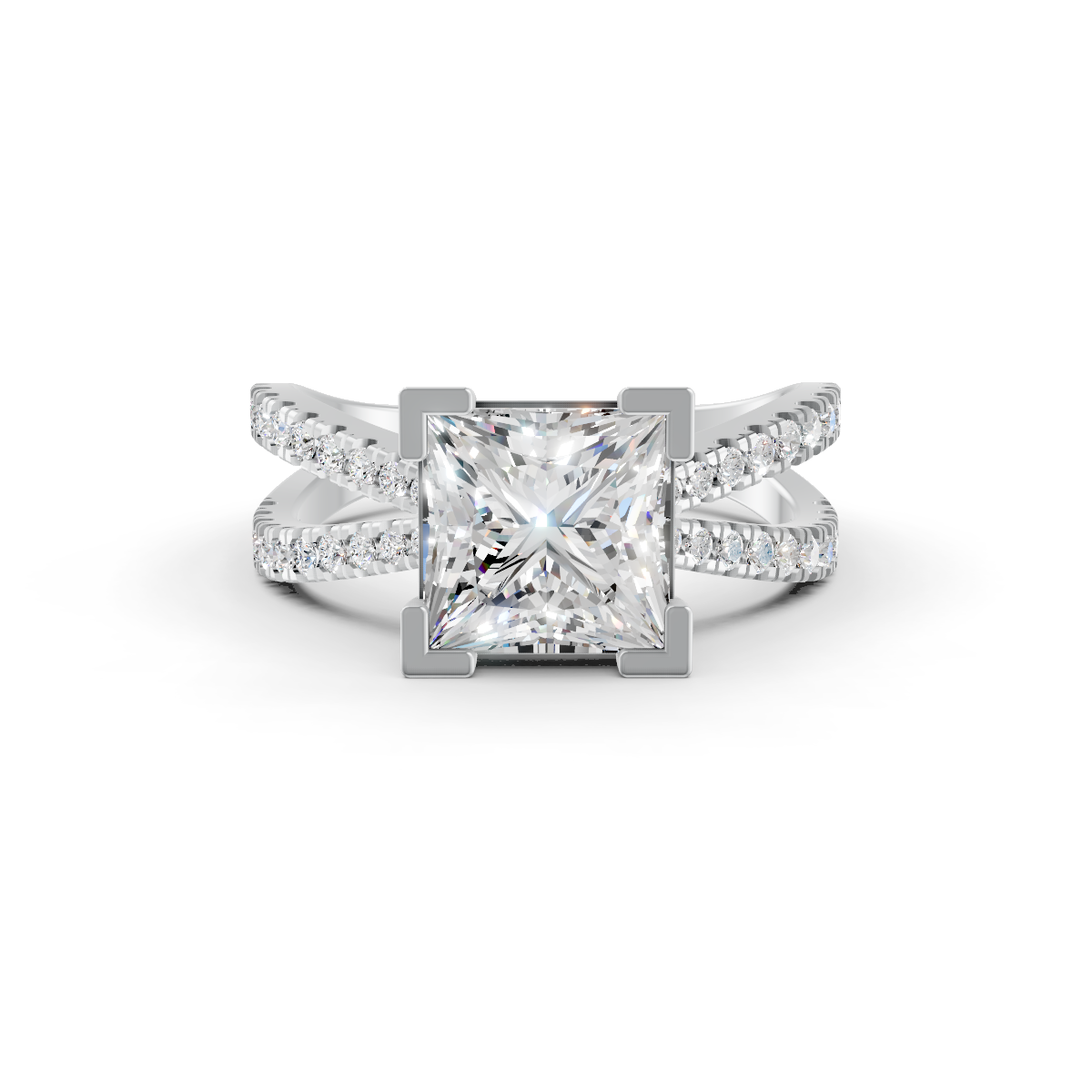 3.66Ct Princess Cut Certified Moissanite Women Engagement Ring 14K Yellow Gold Plated