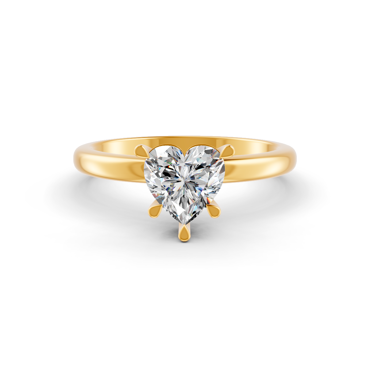 1-5 Ct Heart Cut Real Moissanite 5 Prong Solitaire Ring 14K Yellow Gold Plated