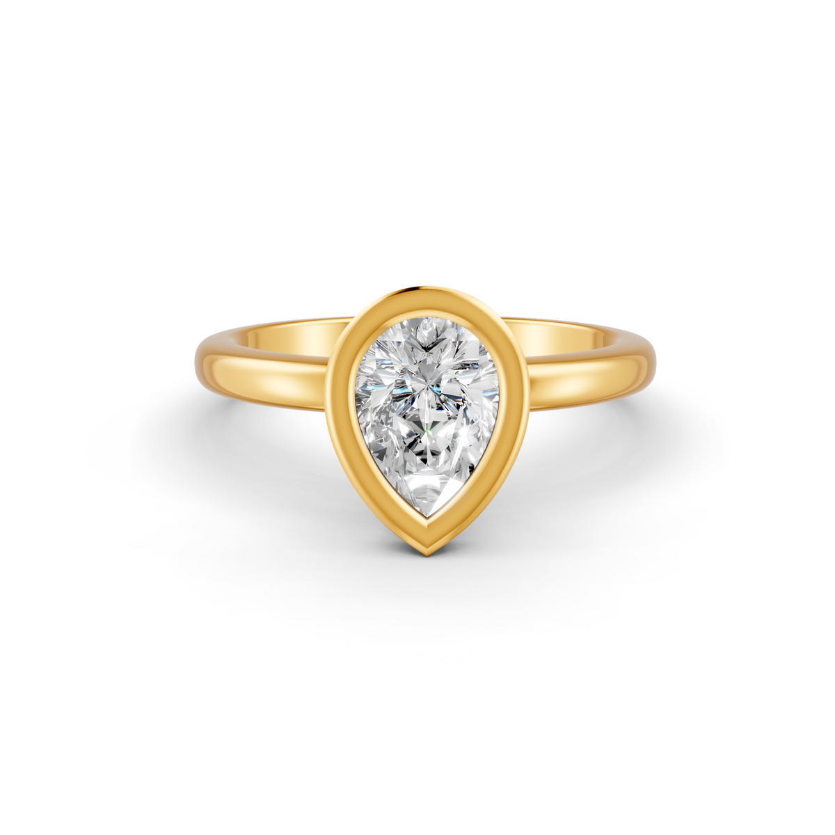 1-5 Ct Pear Cut Real Moissanite Bezel Set Solitaire Ring 14K Yellow Gold Plated