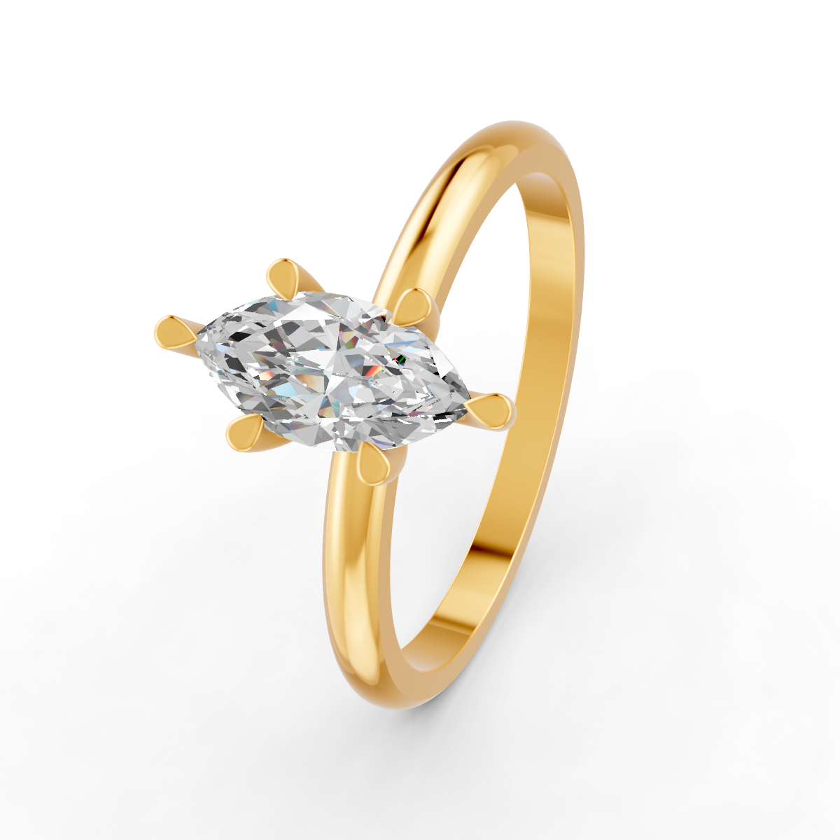 1-5 Ct Marquise Cut Real Moissanite 6 Prong Solitaire Ring 14K Yellow Gold Plated
