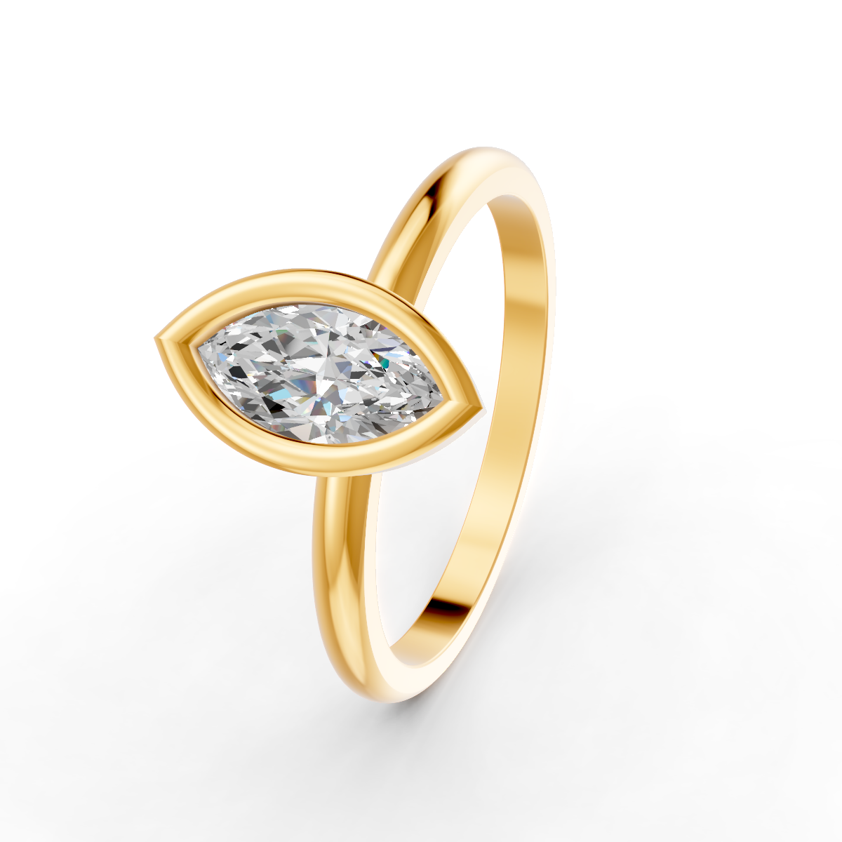 1-5 Ct Marquise Cut Real Moissanite Bezel Set Solitaire Ring 14K Yellow Gold Plated