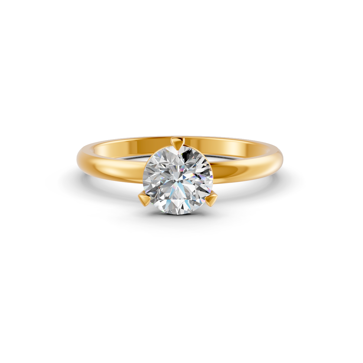 1-5 Ct Round Cut Real Moissanite 3 Prong Solitaire Ring 14K Yellow Gold Plated