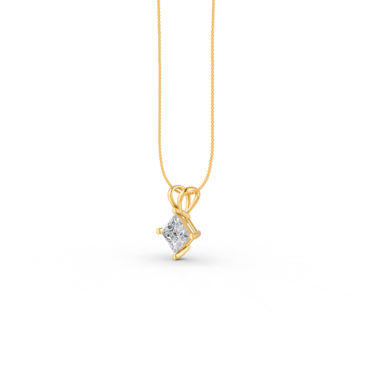 Princess Cut Moissanite Solitaire Pendant 14K Yellow Gold Plated