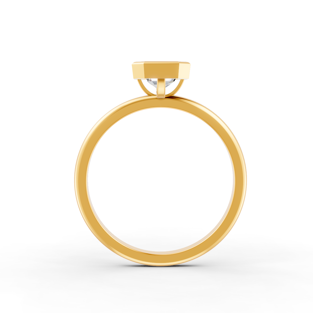 1-5 Ct Emerald Cut Real Moissanite Bezel Set Solitaire Ring 14K Yellow Gold Plated