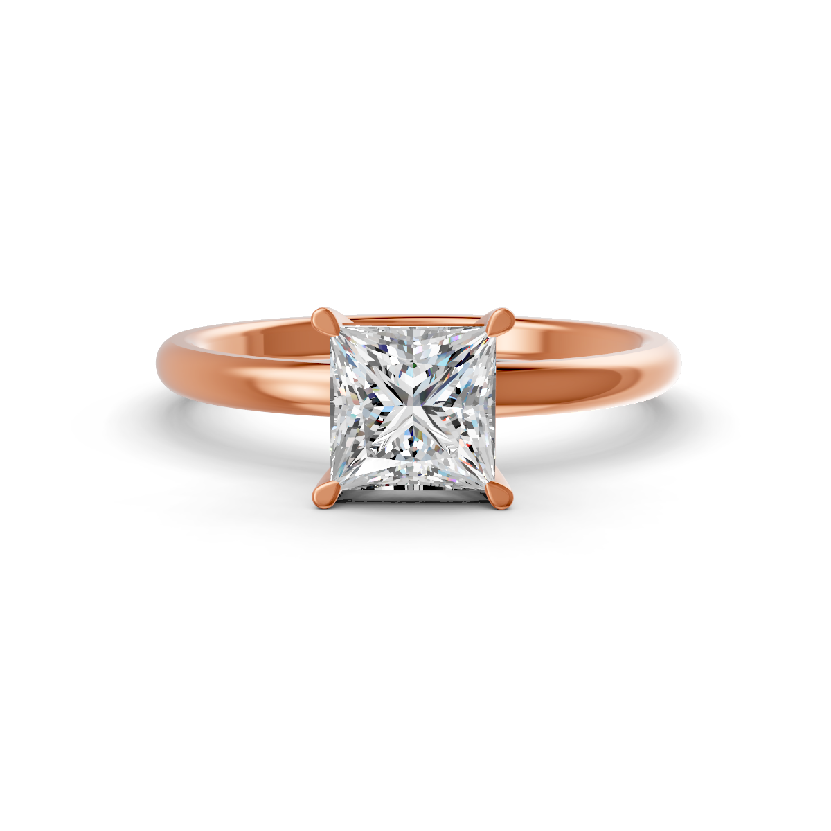 1-5 Ct Princess Cut Real Moissanite 4 Prong Solitaire Ring 14K Yellow Gold Plated