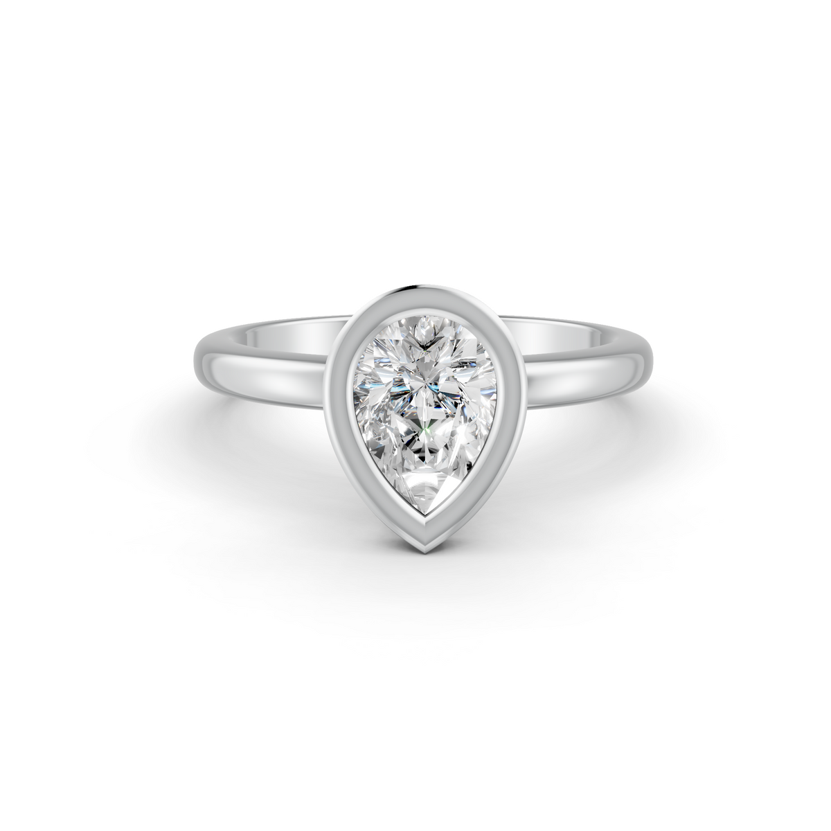 1-5 Ct Pear Cut Real Moissanite Bezel Set Solitaire Ring 14K Yellow Gold Plated