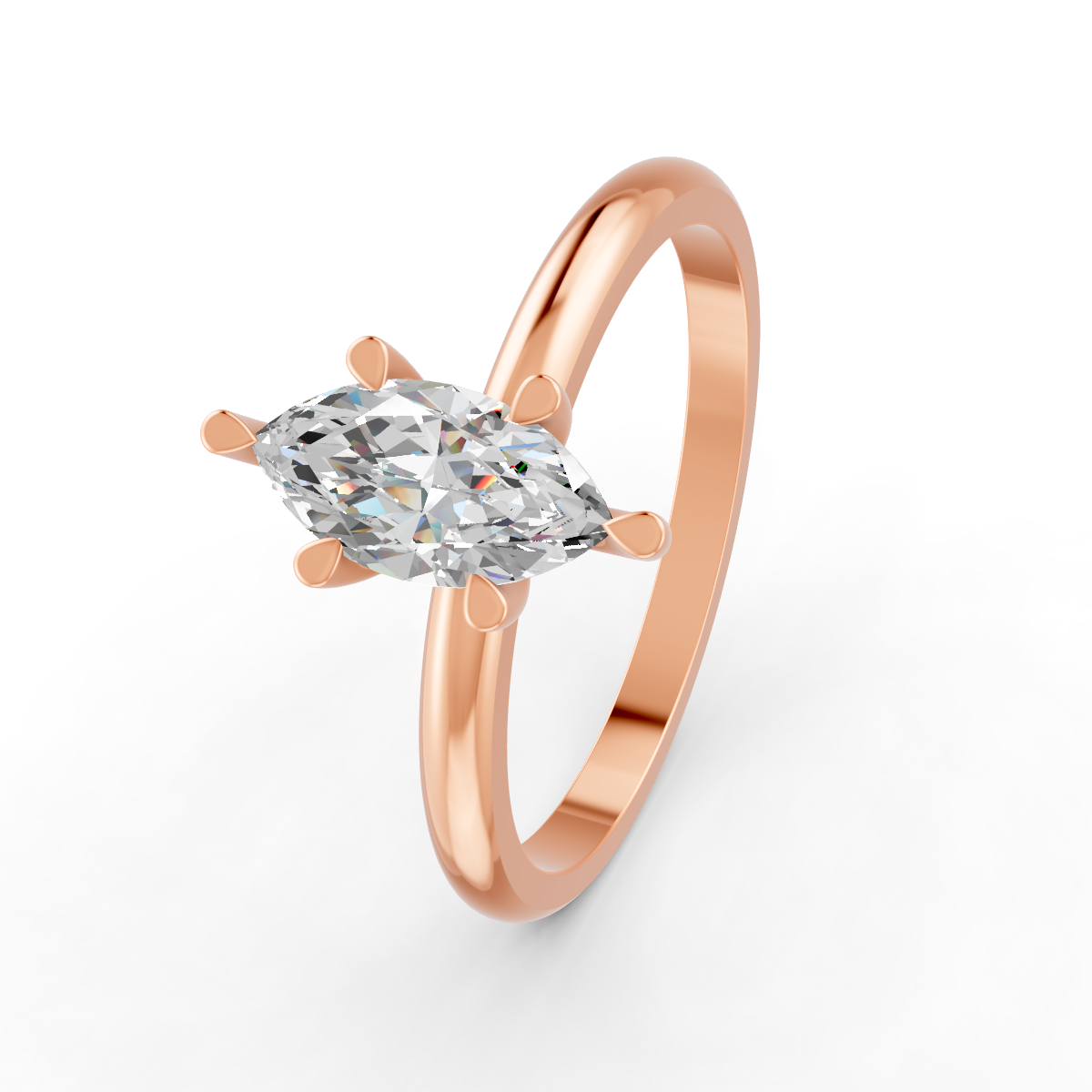 1-5 Ct Marquise Cut Real Moissanite 6 Prong Solitaire Ring 14K Yellow Gold Plated