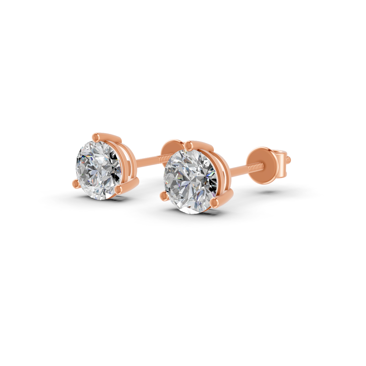 Round Cut Real Moissanite 3 Prong Solitaire Stud Earrings 14K Gold Plated