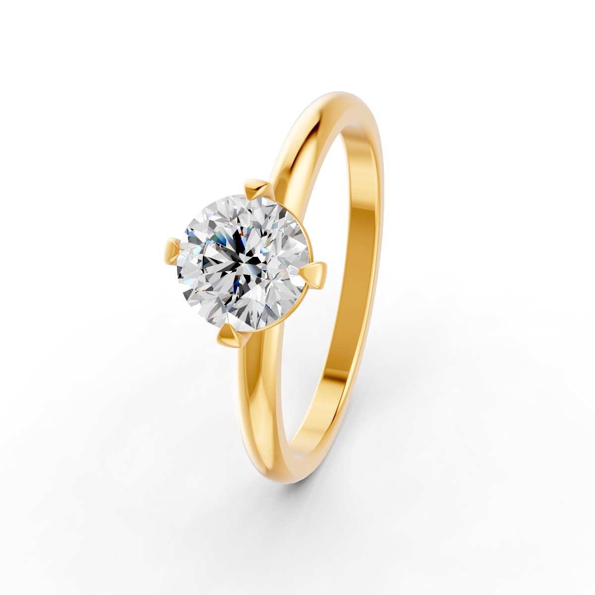 1-5 Ct Round Cut Real Moissanite 4 Prong Solitaire Ring 14K Yellow Gold Plated
