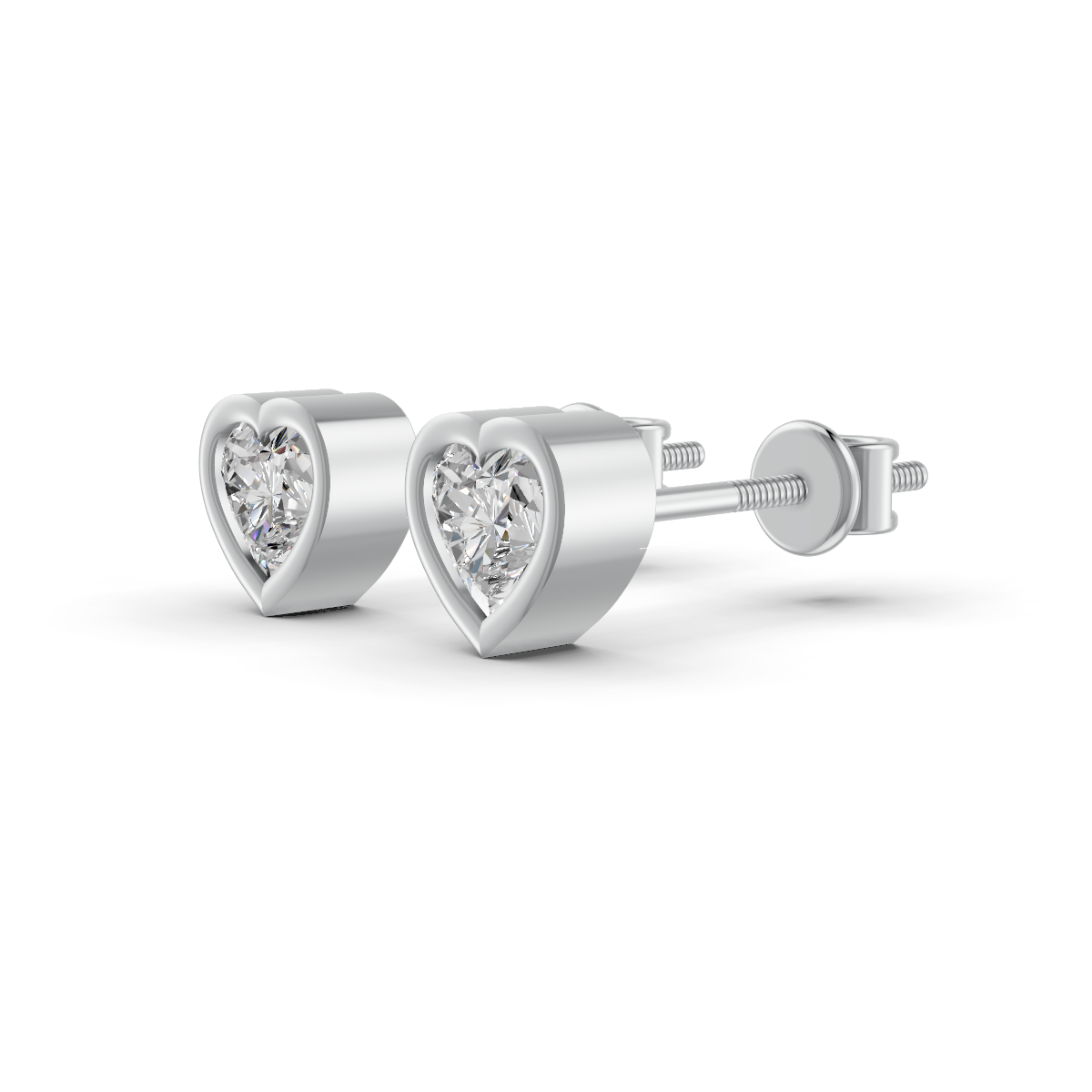 Heart Cut Real Moissanite Bezel Set Solitaire Stud Earrings Screw Back 14K Gold Plated