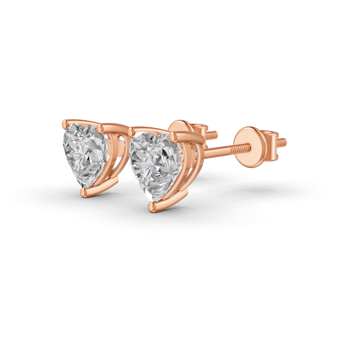 Heart Cut Real Moissanite 3 Prong Solitaire Stud Earrings Screw Back 14K Gold Plated