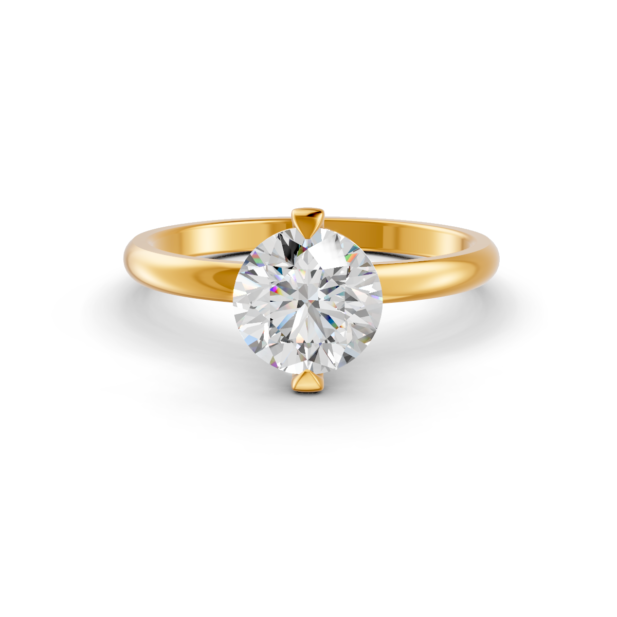 1-5 Ct Round Cut Real Moissanite 2 Prong Solitaire Ring 14K Yellow Gold Plated
