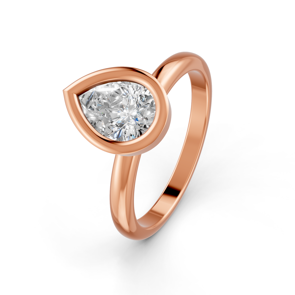 1-5 Ct Pear Cut Real Moissanite Bezel Set Solitaire Ring 14K Yellow Gold Plated