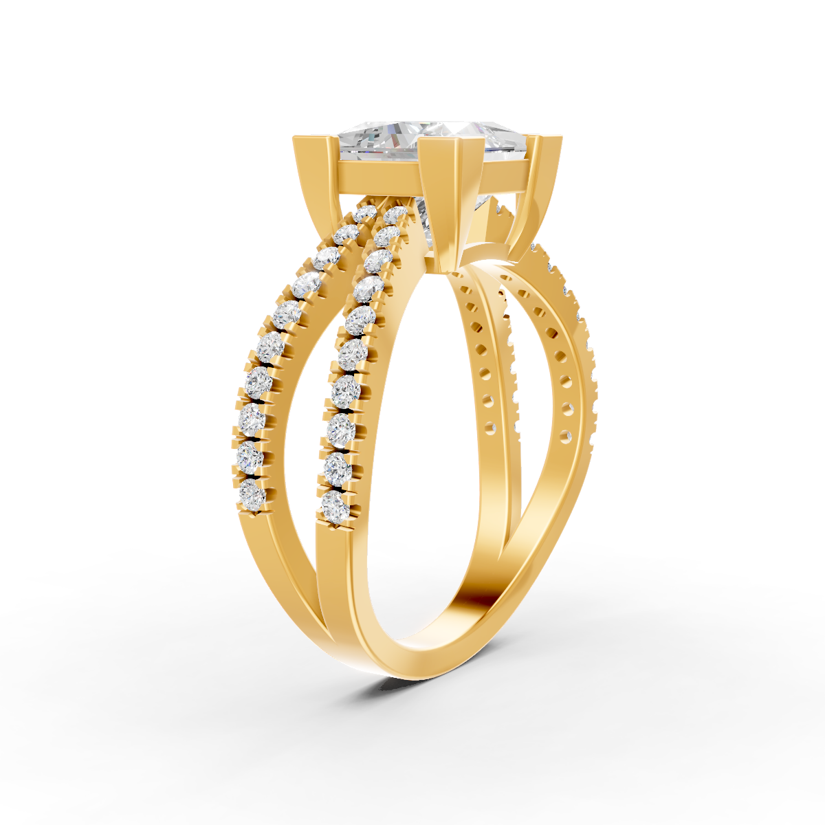3.66Ct Princess Cut Certified Moissanite Women Engagement Ring 14K Yellow Gold Plated