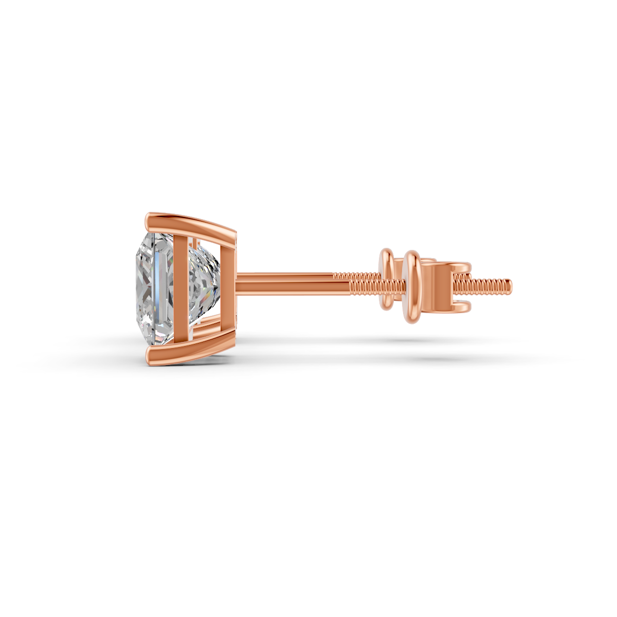 Princess Cut Real Moissanite 4 Prong Solitaire Stud Earrings Screw Back 14K Gold Plated