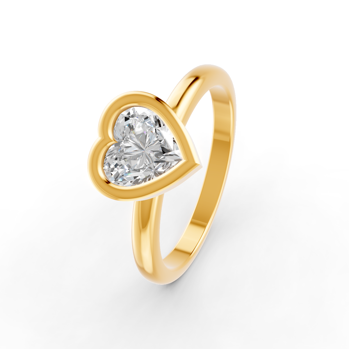 1-5 Ct Heart Cut Real Moissanite Bezel Set Solitaire Ring 14K Yellow Gold Plated