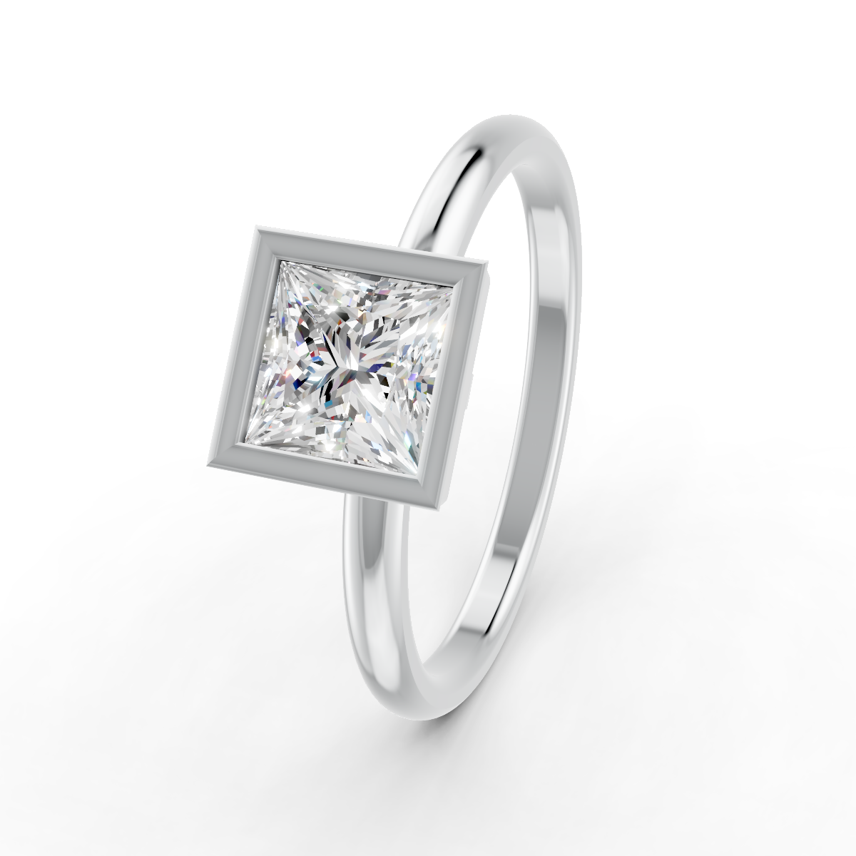 1-5 Ct Princess Cut Real Moissanite Bezel Set Solitaire Ring 14K Yellow Gold Plated