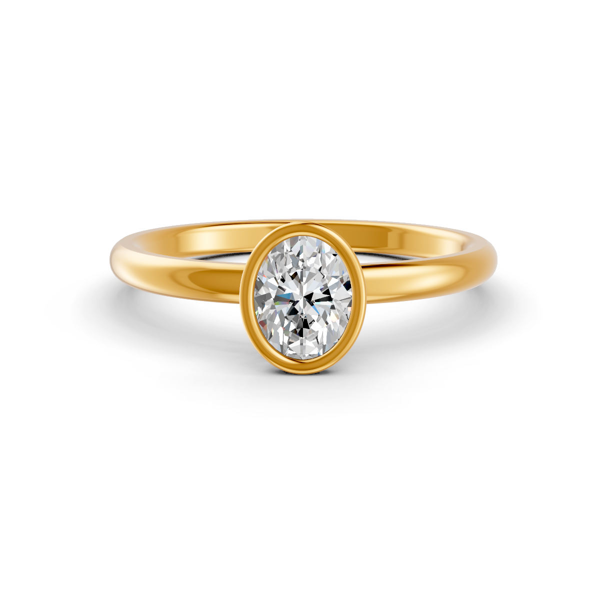 1-5 Ct Oval Cut Real Moissanite Bezel Set Solitaire Ring 14K Yellow Gold Plated