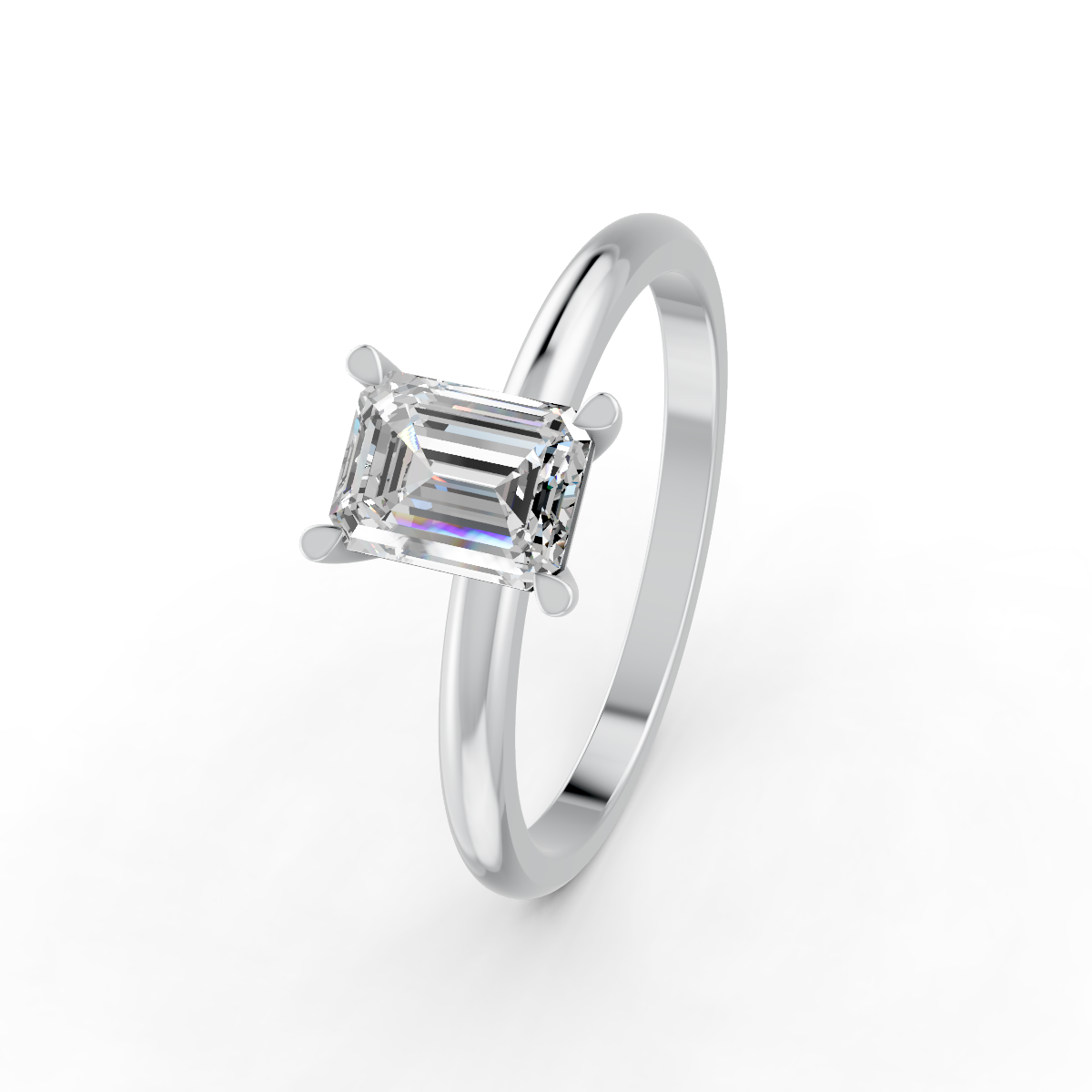 1-5 Ct Emerald Cut Real Moissanite 4 Prong Solitaire Ring 14K Yellow Gold Plated