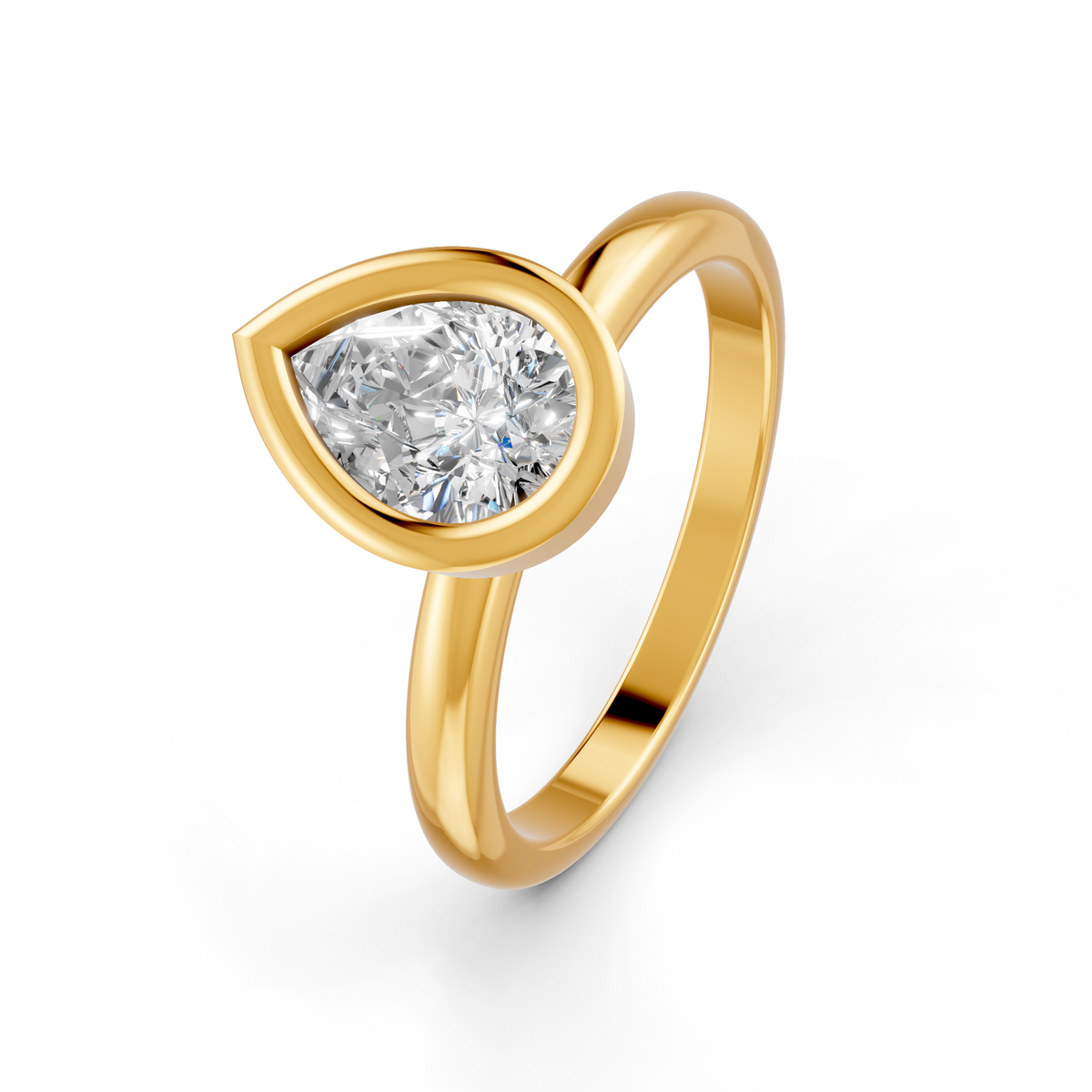 1-5 Ct Pear Cut Real Moissanite Bezel Set Solitaire Ring 14K Yellow Gold Plated