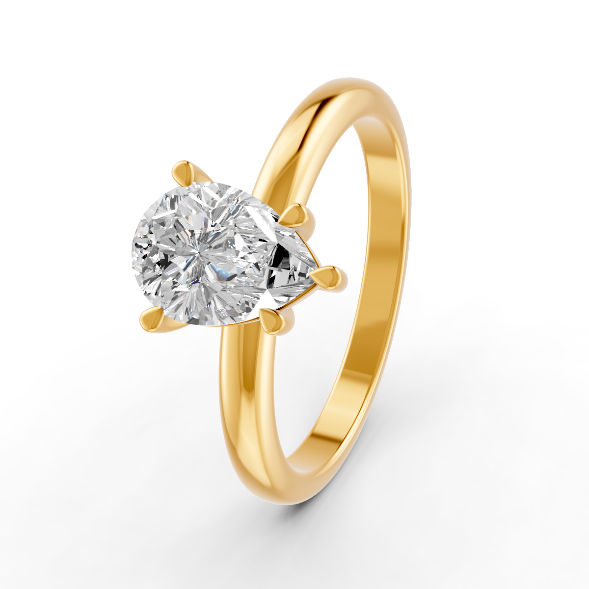 1-5 Ct Pear Cut Real Moissanite 5 Prong Solitaire Ring 14K Yellow Gold Plated