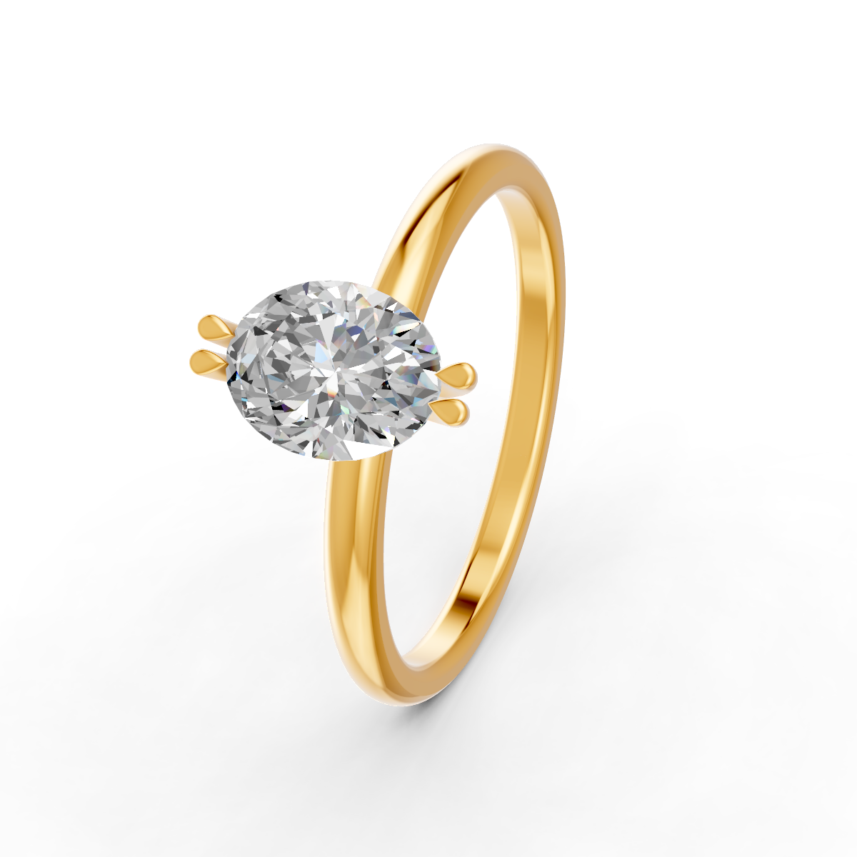 1-5 Ct Oval Cut Real Moissanite Double Prong Solitaire Ring 14K Yellow Gold Plated