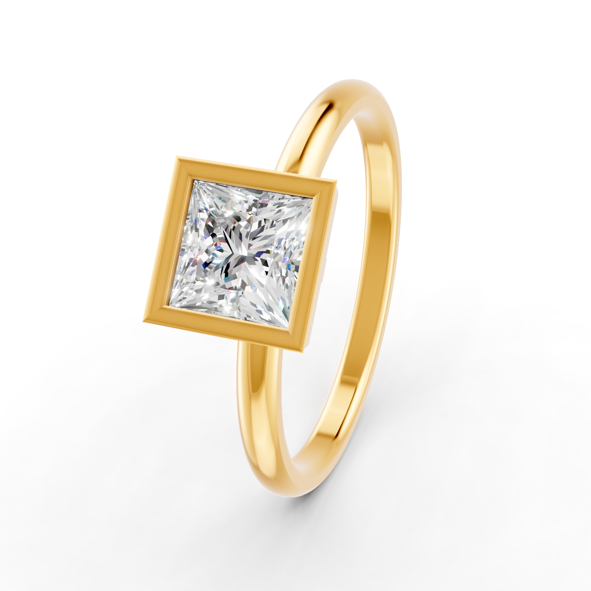 1-5 Ct Princess Cut Real Moissanite Bezel Set Solitaire Ring 14K Yellow Gold Plated