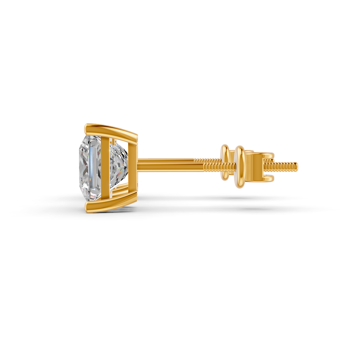 Princess Cut Real Moissanite 4 Prong Solitaire Stud Earrings Screw Back 14K Gold Plated