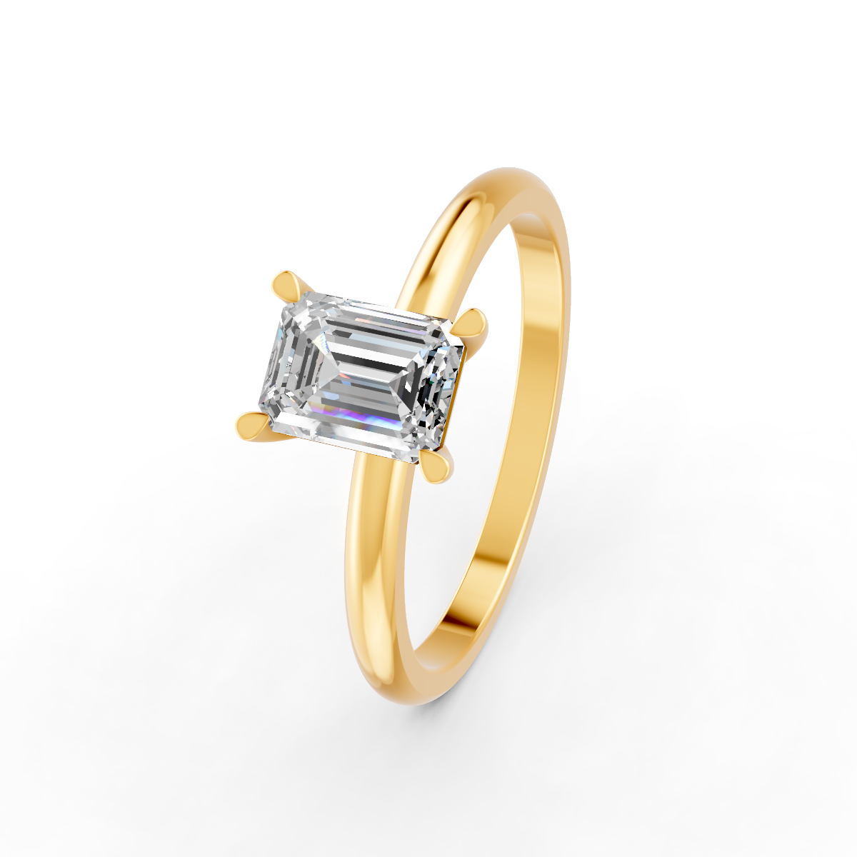 1-5 Ct Emerald Cut Real Moissanite 4 Prong Solitaire Ring 14K Yellow Gold Plated