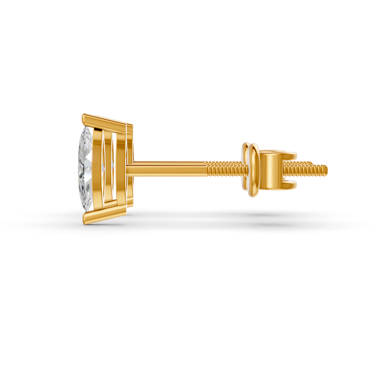 Marquise Cut Real Moissanite 2 Prong Solitaire Stud Earrings Screw Back 14K Gold Plated