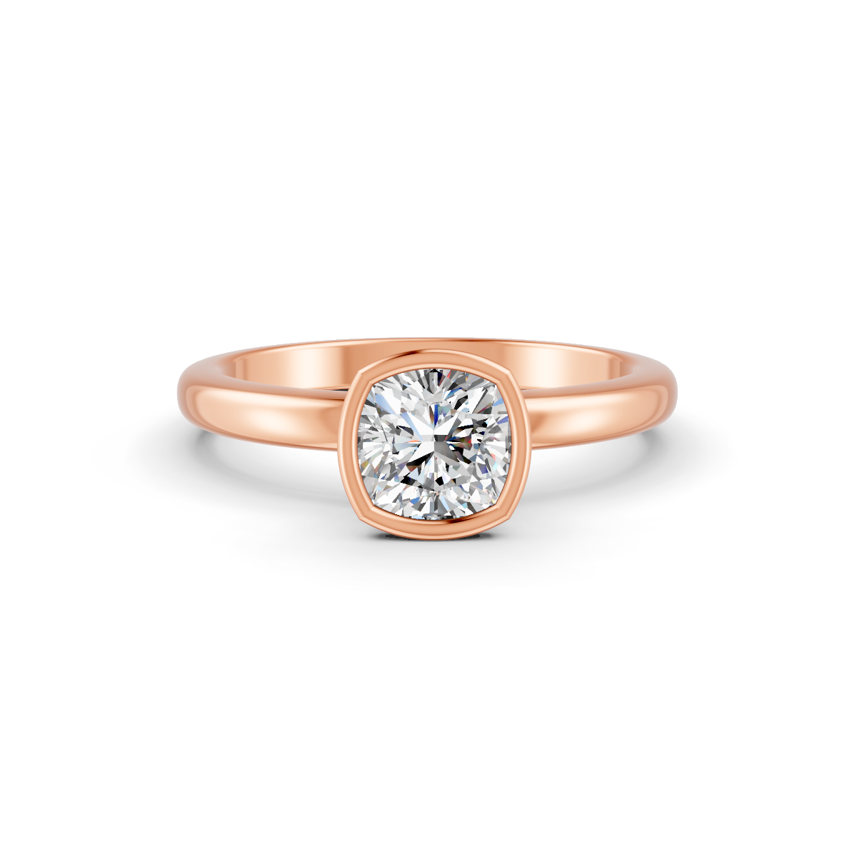 1-5 Ct Cushion Cut Real Moissanite Bezel Set Solitaire Ring 14K Yellow Gold Plated