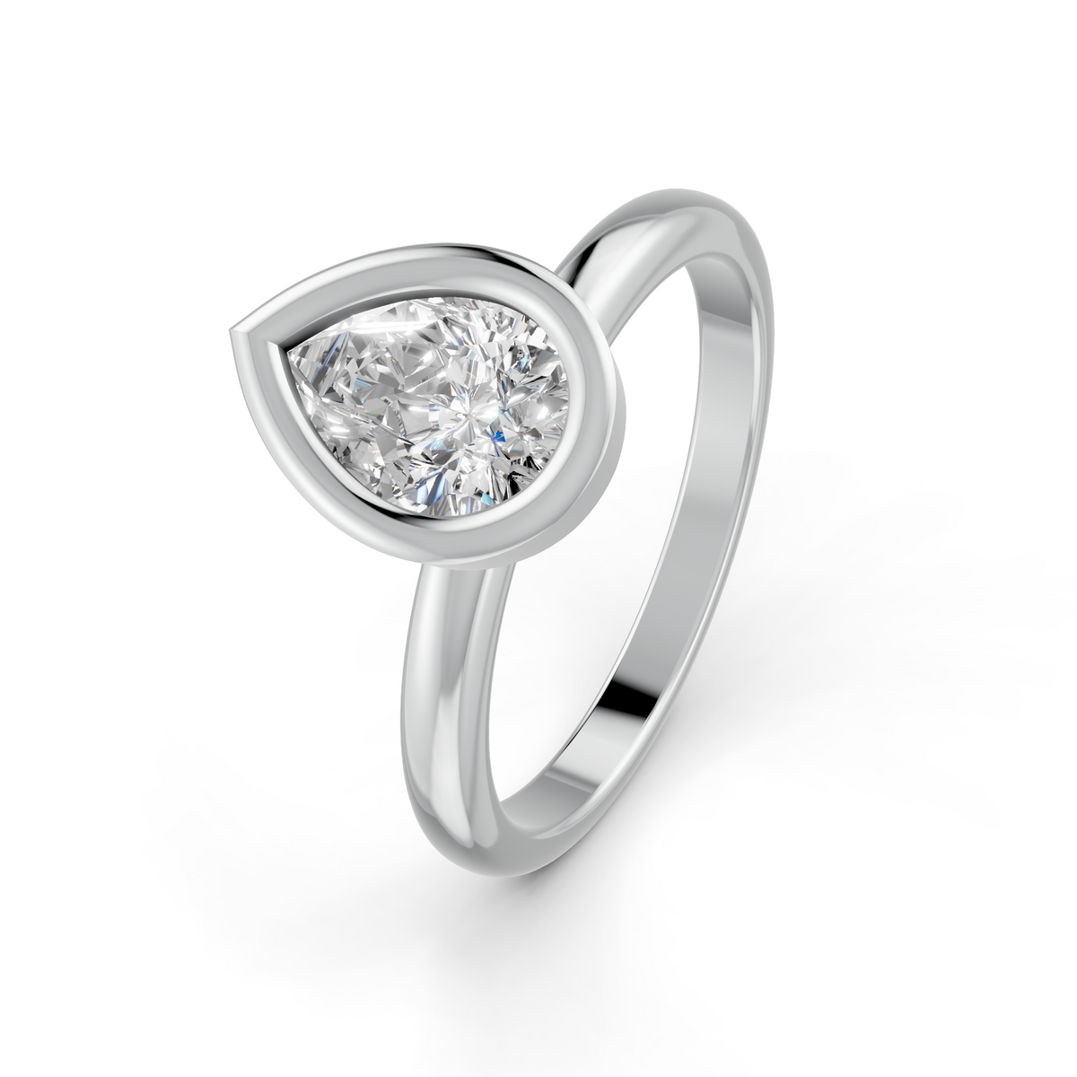1-5 Ct Pear Cut Real Moissanite Bezel Set Solitaire Ring 14K Yellow Gold Plated