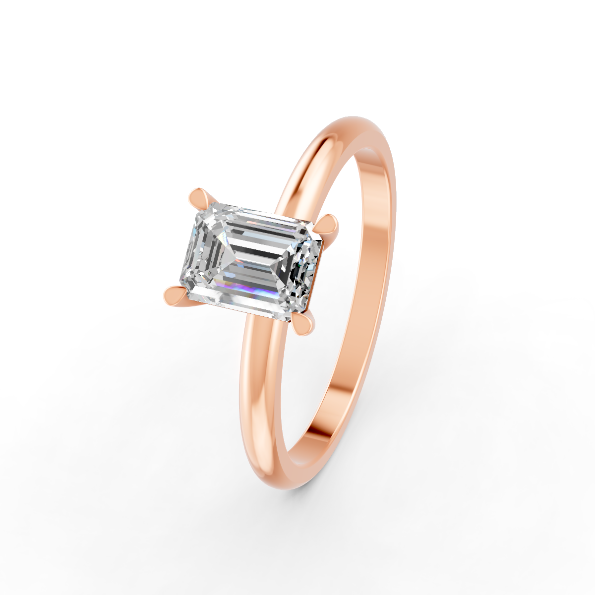 1-5 Ct Emerald Cut Real Moissanite 4 Prong Solitaire Ring 14K Yellow Gold Plated