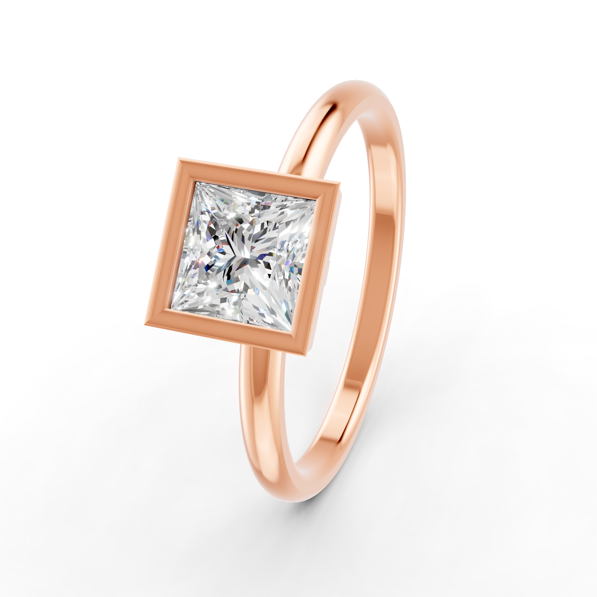 1-5 Ct Princess Cut Real Moissanite Bezel Set Solitaire Ring 14K Yellow Gold Plated