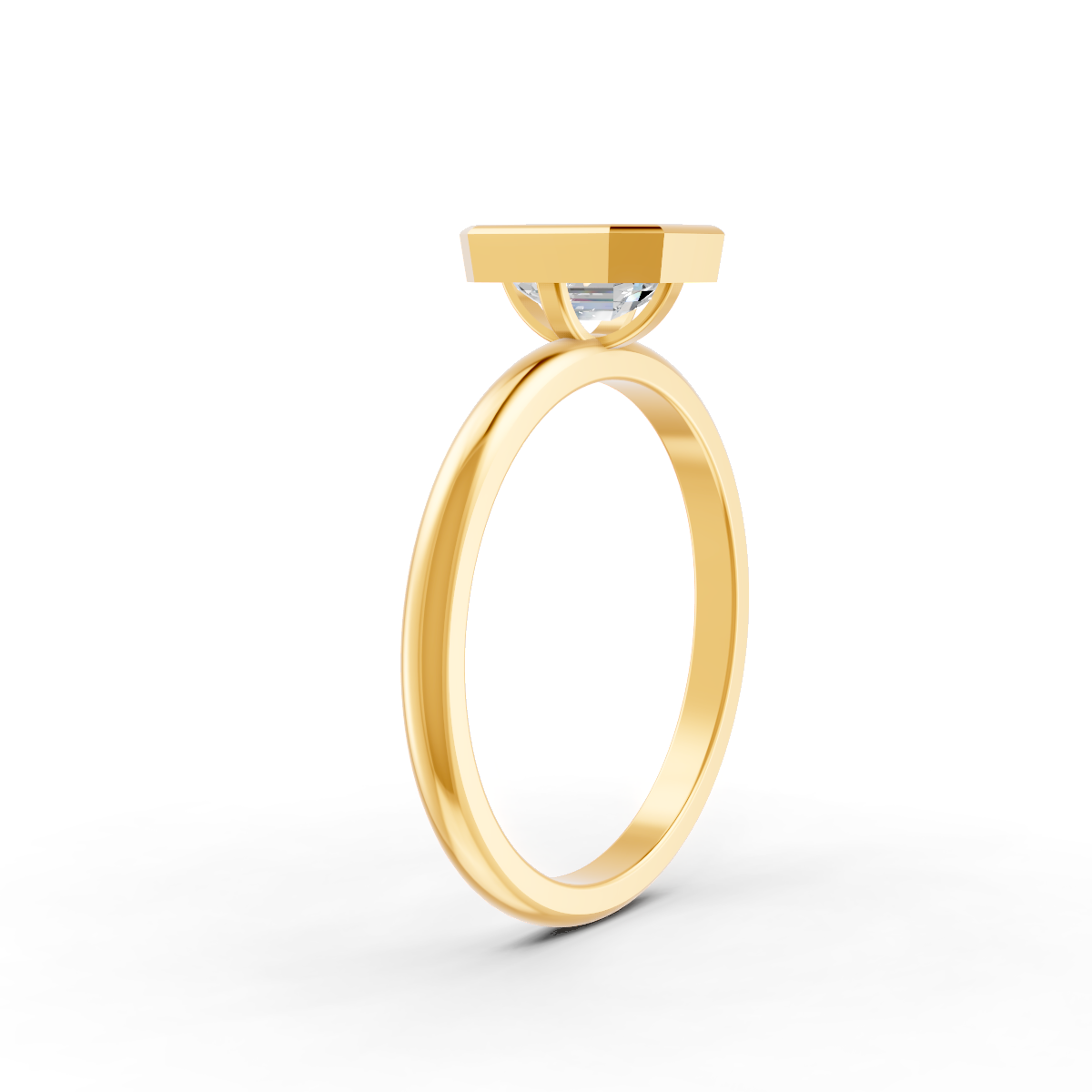 1-5 Ct Emerald Cut Real Moissanite Bezel Set Solitaire Ring 14K Yellow Gold Plated