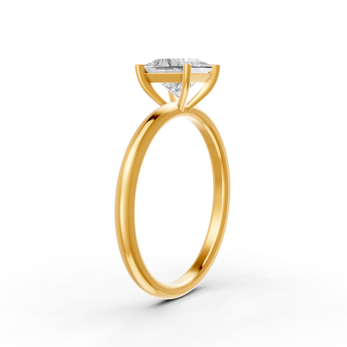1-5 Ct Princess Cut Real Moissanite 4 Prong Solitaire Ring 14K Yellow Gold Plated