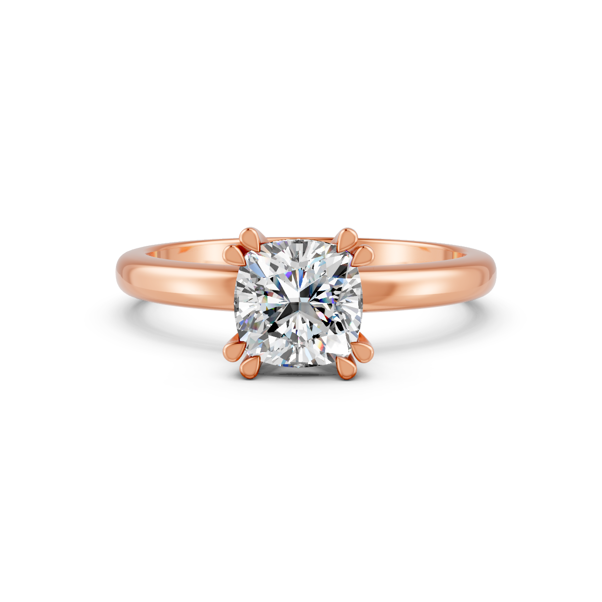 1-5 Ct Cushion Cut Real Moissanite Double Prong Solitaire Ring 14K Yellow Gold Plated