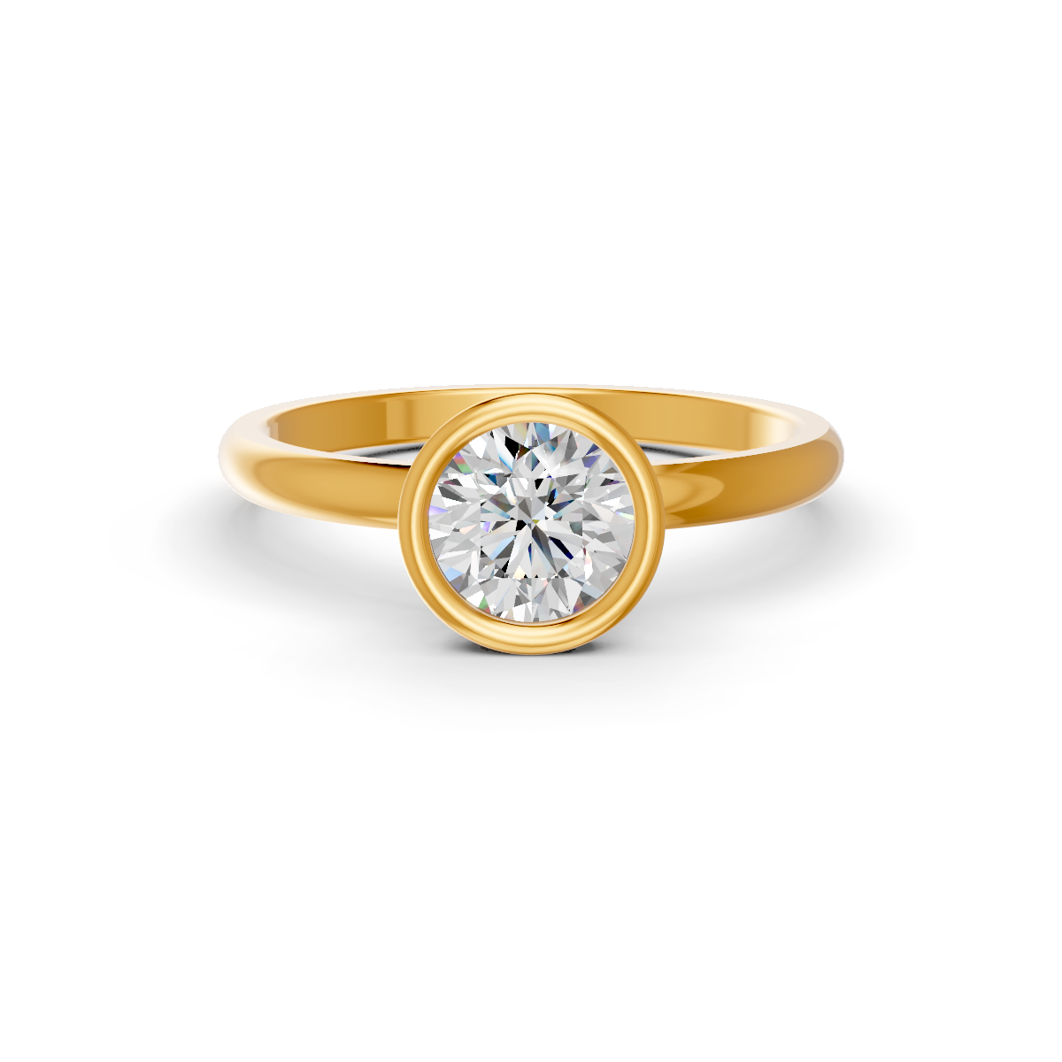 1-5 Ct Round Cut Real Moissanite Bezel Set Solitaire Ring 14K Yellow Gold Plated