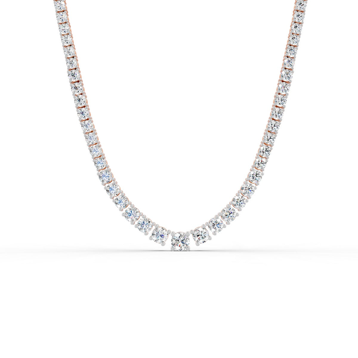 17.54 Ct Round Cut Graduation Moissanite Tennis Necklace 14K Yellow Gold Plated