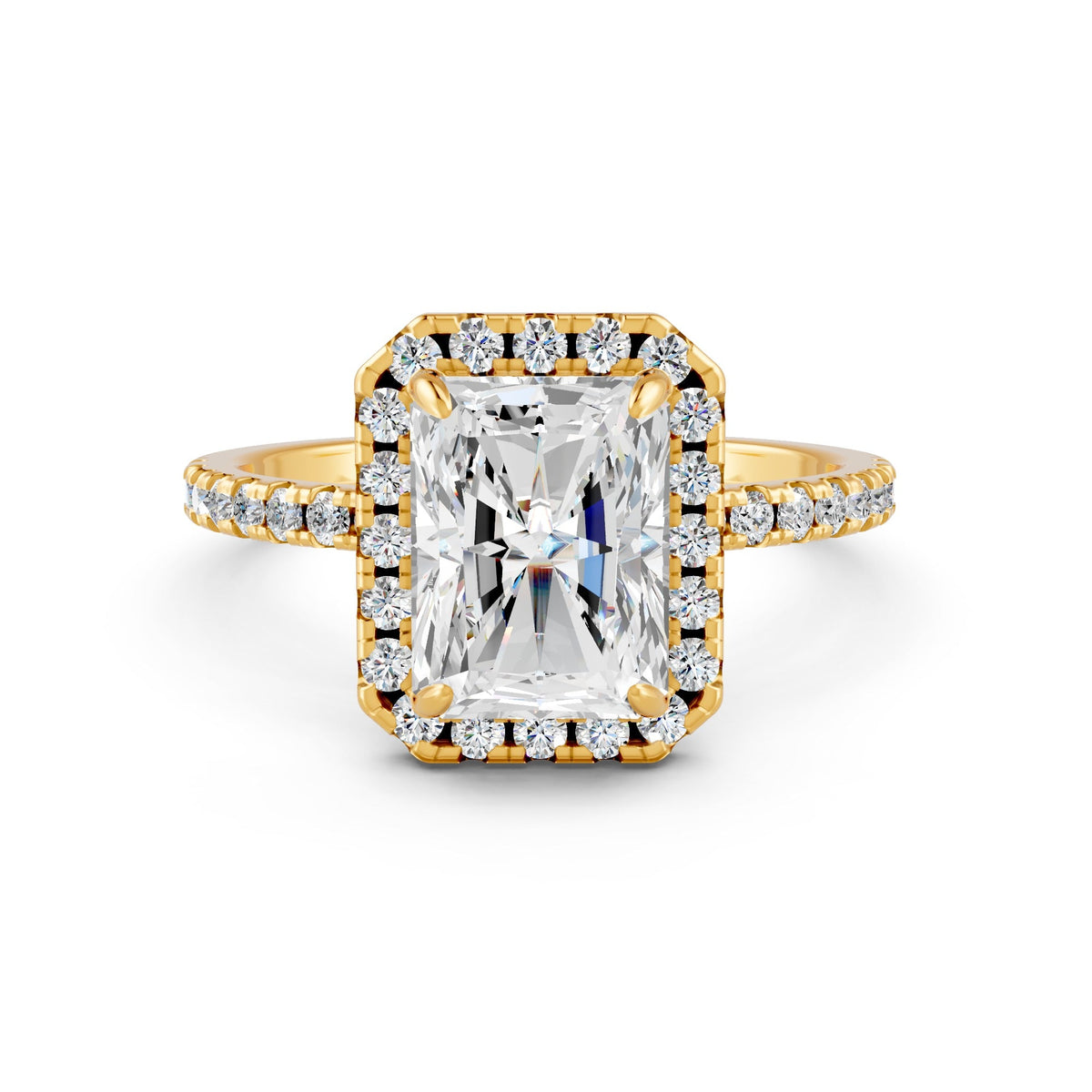 2.15Ct Emerald Cut Moissanite Halo Engagement Ring 14K Gold Plated