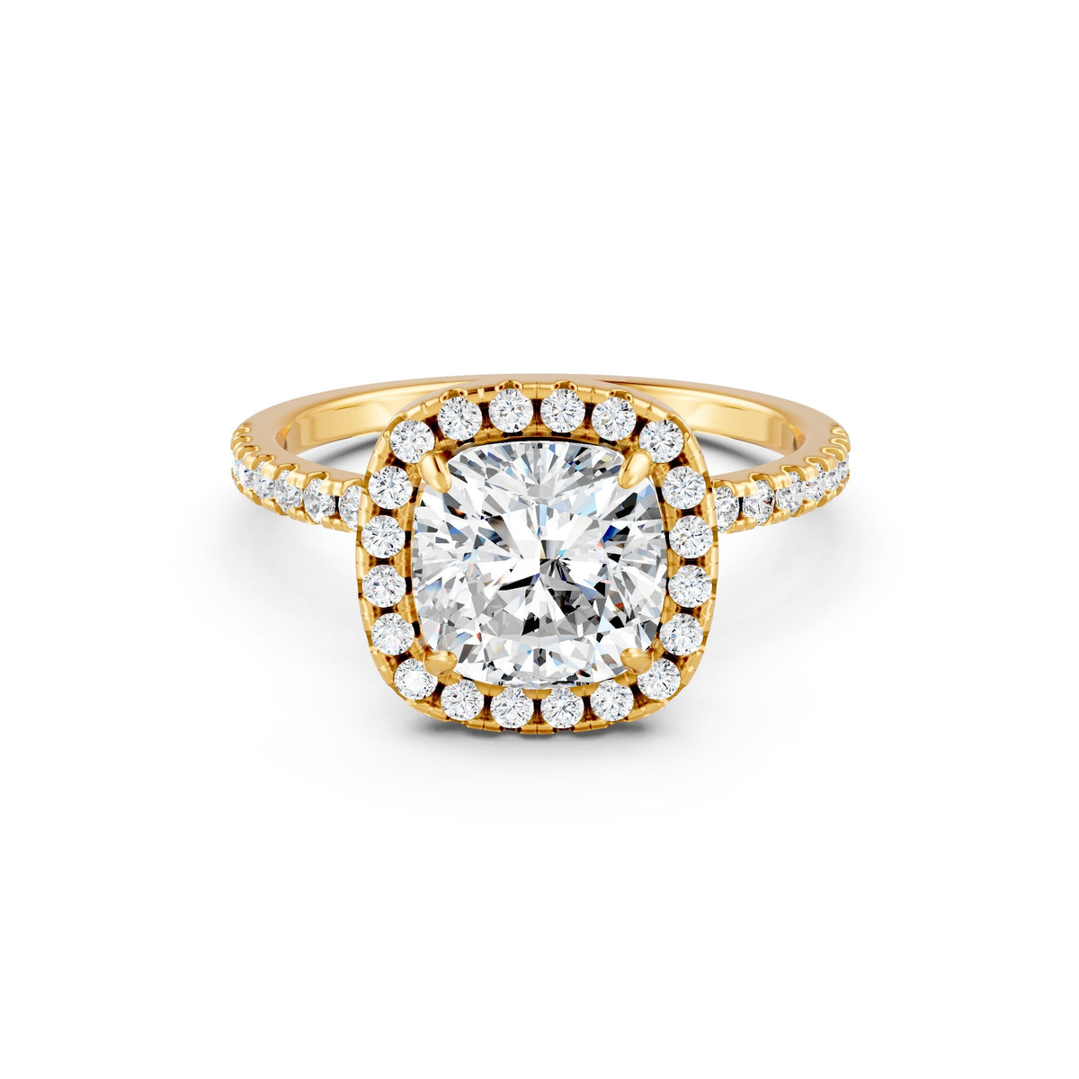 2.09 Ct Cushion & Round Cut Moissanite Engagement Ring 14K Gold Plated